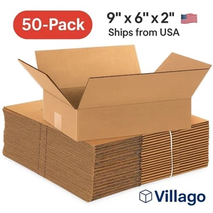 50 Pack 9x6x2 Kraft Mailing Boxes – Small Corrugated Shipping Cartons - Picture 1 of 5