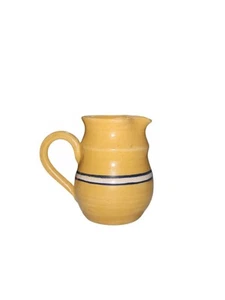 Vintage 1999 Sampson Pottery Westminster LG Creamer Yellowware With Blue Stripes - Picture 1 of 6