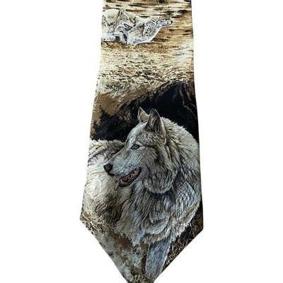 Corbata Wolf 100 % seda estampado animal naturaleza aire libre ropa para hombre Foto 1 de 4