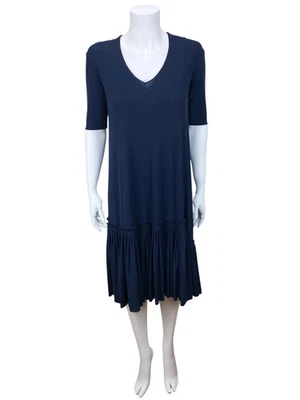 Vestido midi para mujer Jill Sander tejido con volantes volantes azul marino talla S Foto 1 de 4