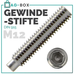 Gewindestifte mit Zapfen M12 DIN 915 Edelstahl A2 Innensechskant Madenschrauben - Bild 1 von 10