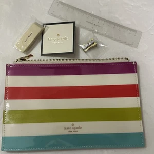 Kate Spade Candy Striped Pencil Pouch With Ruler Eraser Pencil Sharpener New - Picture 1 of 8