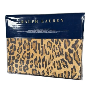 Ralph Lauren CAL King Montgomery Tan Extra Deep Fited Sheet Leopard Animal Print - Picture 1 of 13
