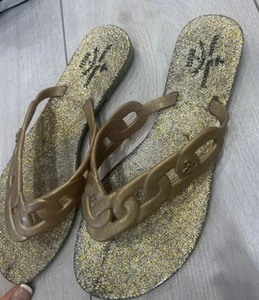 Women’s Vivienne Westwood gold glitter jelly flip flops Size 5-6 - Picture 1 of 8