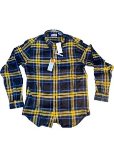 Timberland Men’s Flannel Shirt Yellow Blue Plaid Medium NWT Organic Cotton - Picture 1 of 3