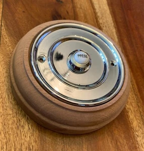 Solid Polished 4" Chrome & China Victorian Door Bell Push & Hardwood Pattress - Picture 1 of 2