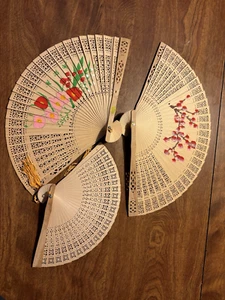 Lot of 3 Chinese Wooden Hand Fans, 8" & 6" - Picture 1 of 11