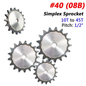 Flat Simplex Sprockets for #40 ( 08B ) Roller Chain, 9T to 60T, Pitch 1/2 Inch - Picture 1 of 11