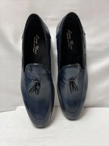 Linea Uomo Men's Tassel Dress Shoe Navy Blue Italian Leather USA Size 11 NWOB - Picture 1 of 12