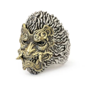 925 Sterling Silver Black Myth Wukong Monkey King Ring TA482C Brass Mask UK V½ - Picture 1 of 12