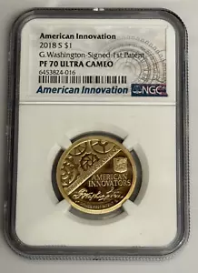 2018 S AMERICAN INNOVATION $1 NGC PROOF PF70 G. Washington-Signed First Patent - Picture 1 of 2