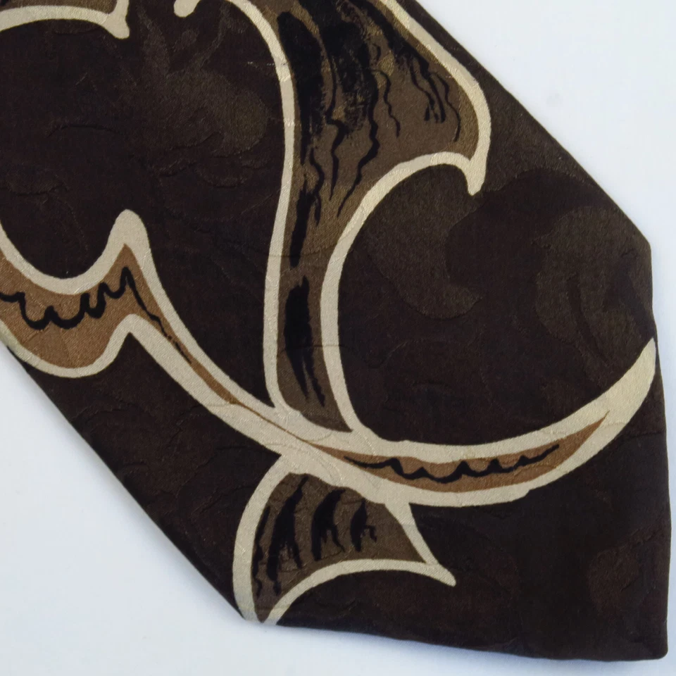 复古缅甸 Bibas Ca. 1926 棕色米色抽象涂鸦领带 57x3.75 — 第 1/4 张图片