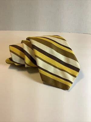 Vintage~ Men’s 100% Cotton Neck Tie~Yellow, Brown & Ivory Stripes~Bridge Shop®️ - Изображение 1 из 4