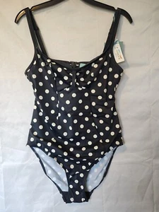 PANACHE blue polka dot boned swim suit swimming costume one piece size 34D NEW - Picture 1 of 2