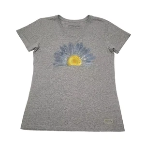 Life Is Good Tee T-Shirt Crusher Size Small Gray V-Neck Daisy Flower Birds Shirt - Picture 1 of 11