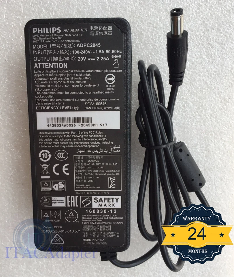 New Original OEM Philips 222B9T LCD monitor ADPC2045 45W 20V 2.25A AC/DC Adapter - Image 1 of 4