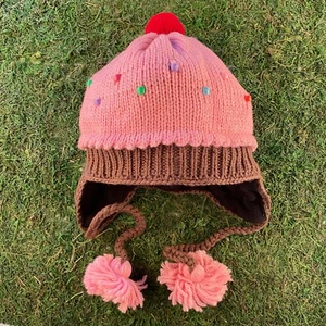 Delux Kids M/L Strawberry Cupcake Pink Winter Hat Wool Sprinkles Pilot Knitwits - Picture 1 of 3