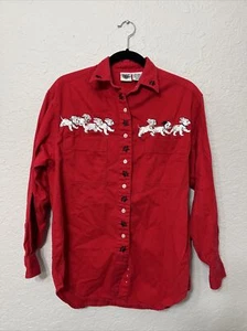 Disney Store 101 Dalmations Vintage Long Sleeve Button Shirt Embroidered Sz M - Picture 1 of 12