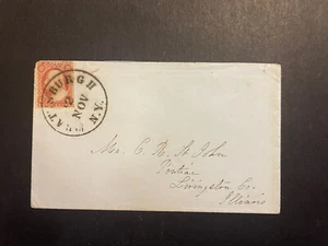 USA, Old-Cover, 1859 Plattsburgh NY,Scott #26, 3c, Bold Postmark, Crisp! - Picture 1 of 2