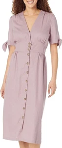 Buffalo David Bitton Damenkleid Mariposa V-Ausschnitt geknöpft vorne, Holunderbeere, schmal - Bild 1 von 3