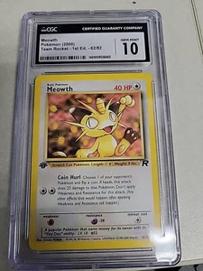 2000 Pokemon Team Rocket 1ST EDITION Meowth COMMON Card 62/82 - CGC 10 - Picture 1 of 2