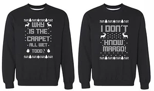 Why Carpet Wet Todd Margo Ugly Christmas Vacation Sweater Couples Sweatshirts - Picture 1 of 2