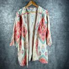 Chicos Jacket 3 Womens Xl Off White Linen Ikat Southwest Lined Duster Topper