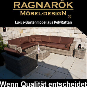 RAGNARÖK POLY-RATTAN GARTENMÖBEL Lounge Sessel + Sofa + Tisch Garten Naturfarben