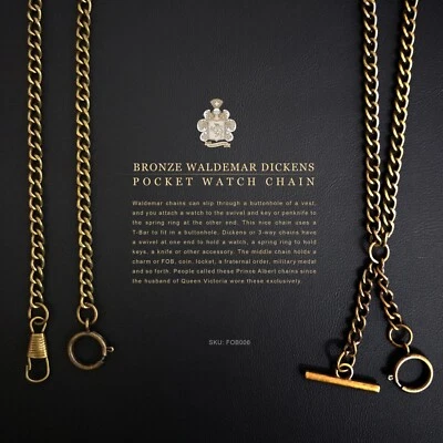 Brass Waldemar Double Albert Pocket Watch Chain, Swivel, Drop FOB006 (See NOTE) - Image 1 of 4