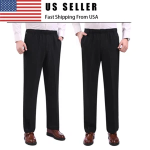 Men's casual pants Spring elastic waist stretch high waist straight leg pants - Picture 1 of 16