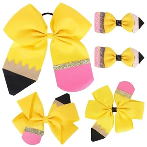 Whaline 5Pcs Back to School Yellow Pencil Hair Bow Clips Ponytail Holder Jumb... - Picture 1 of 7