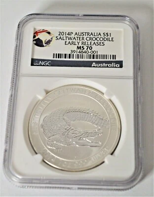 2014P Australia S$1 Coin Saltwater Crocodile Early Releases NGC - MS70 - Image 1 of 2