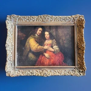 Rembrandt Jüdische Braut Öl auf Leinwand? Antiker Rahmen Holz Gold Vergoldet Blumen - Bild 1 von 10