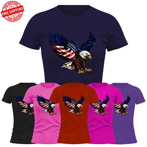 Eagle American Women's T-Shirt Patriotic Flag USA 4th of July Funny New Gift Tee - Picture 1 of 12