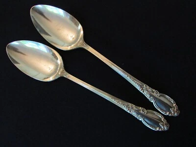 SET 2 SERVING SPOONS! Vintage 1881 ROGERS ONEIDA silverplate ENCHANTMENT: lovely - Image 1 of 4