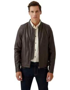 Men’s Brown Leather Jacket Vegetable-Tanned Real Leather Eco Friendly Warm Coat. - Picture 1 of 8