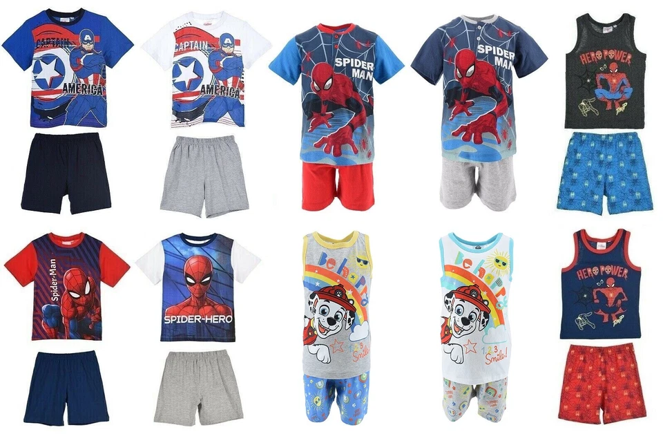Kids Boys Avengers Fireman Sam Paw Patrol Spiderman Pajamas Pjs Shorts Sleepwear - Image 1 of 1