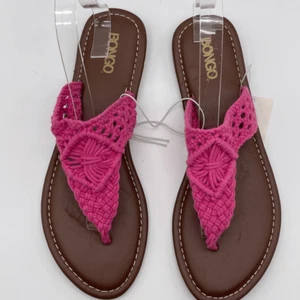 NWT BONGO Sandals Womens Size 9 Pink Crochet Strap Boho Macrame Flip Flop - Picture 1 of 14