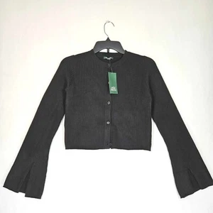 Wild Fable Rib Cardigan Sweater Women X-Small Bell Long Sleeve Crew Neck Black - Picture 1 of 9