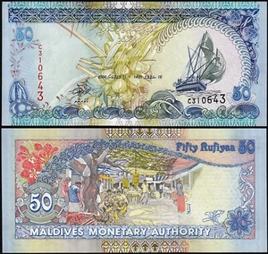 MALDIVES ISLANDS 50 RUFIYAA 2000 UNC PEOPLE IN THE WEEKLY MARKET IN MALE AT CENT - Picture 1 of 1