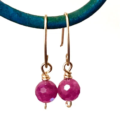 Natural Ruby 14K gold Earrings. Gemstones. Dangle drop. Fine/Handcrafted - Image 1 of 4