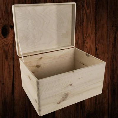 Large Wooden Storage Box with Lid Keepsake Toy Chest Decorative DIY Trunk  - Image 1 of 4