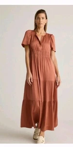 Quince Women Washable Stretch Silk Tiered Maxi Dress Rose Powder Medium - Picture 1 of 4
