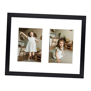 , 11x14 Black Photo Wood Collage Frame with Tempered Glass and White Mat - Picture 1 of 7