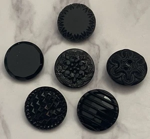 Vintage Czech Black  Glass Buttons Button Lot 139-26 - Picture 1 of 12