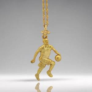 Basketball Pendant – Gold-Plated 925 Silver Bold Sports Necklace for Collectors - Picture 1 of 13