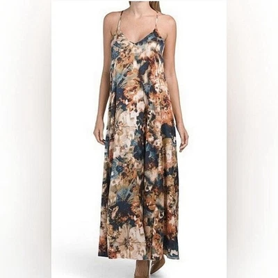 NICOLE MILLER NEW YORK Satin Floral Print Maxi Dress Size Large $189 - Image 1 of 4