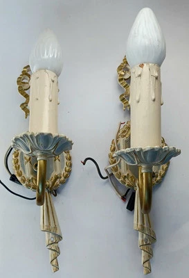 Antique Art Deco Wall Sconces Matching Pair Wall Lamps Switch Vintage Cast 13" - Image 1 of 4