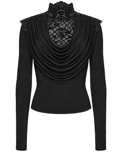 Punk Rave Daily Life Womens Elegant Gothic Swing Collar Lace Inset Blouse Top - Picture 1 of 13