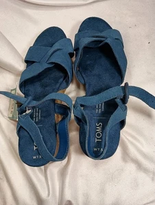 Sandalias de cuña Toms Willow en gamuza azul mayólica nuevas con etiquetas talla 7,5 W Hobo Comfort Coutur - Imagen 1 de 5